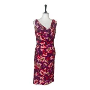 Lauren Ralph Lauren Dress Drape Neck Shirred Link Purple Floral Women’s Size 12